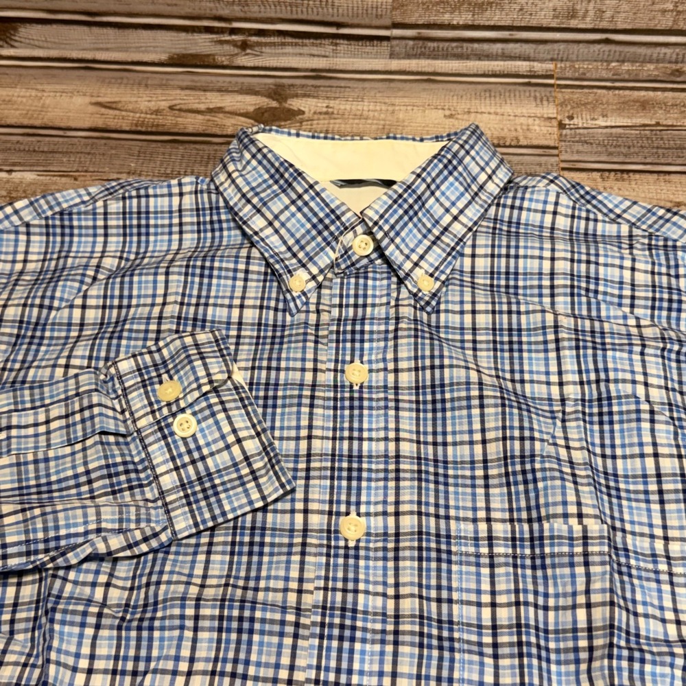 Brooks Brothers Button Down Shirt Mens Small Blue Plaid Long Sleeve Cotton